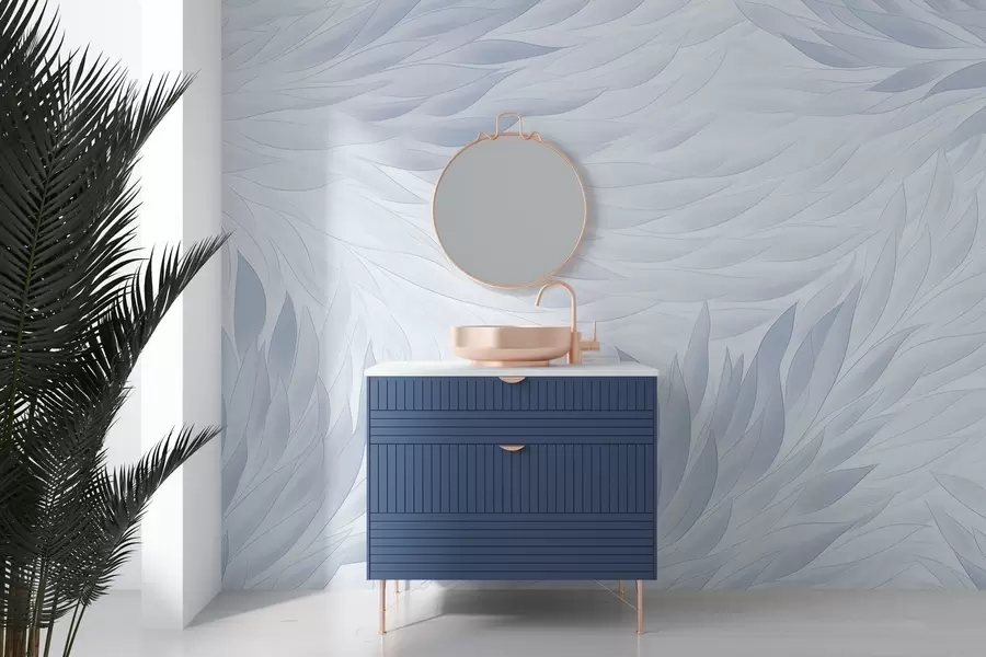 zidne murale Valovito lišće u svijetloplavim tonovima w04610v1