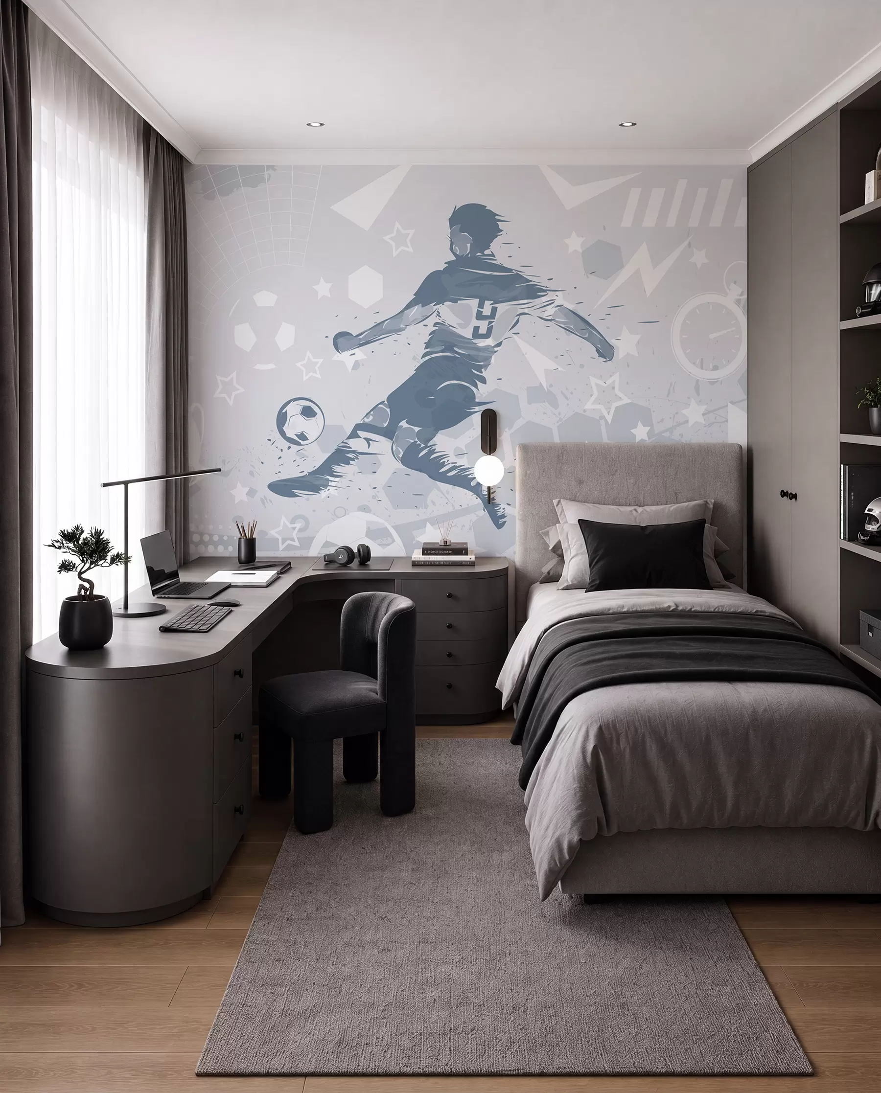 zidne murale Nogomet u plavoj tinti w04763v1
