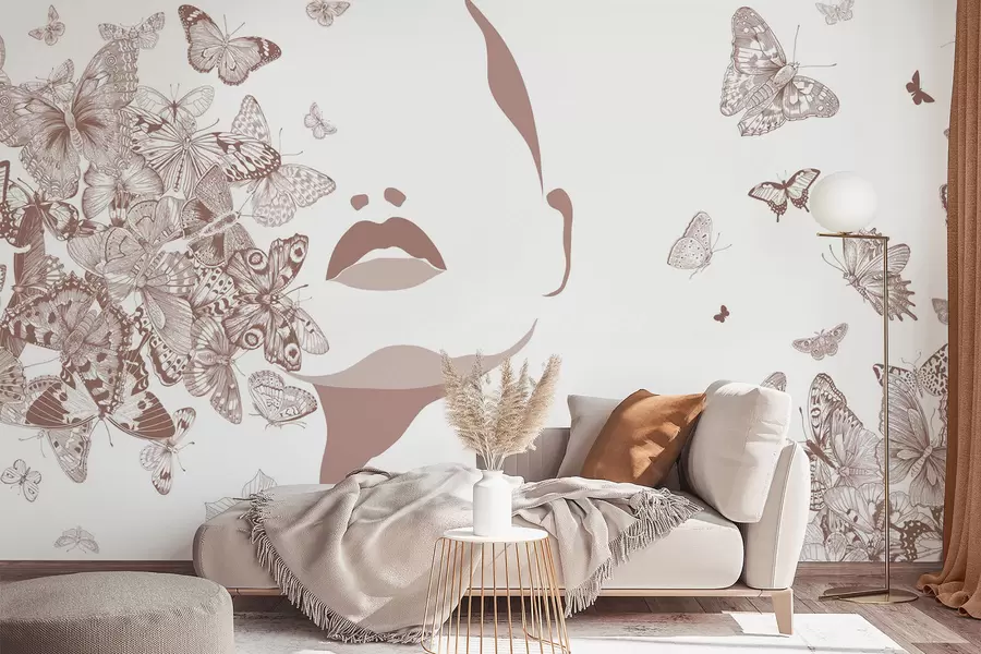 zidne murale Silueta lica među leptirima w04778