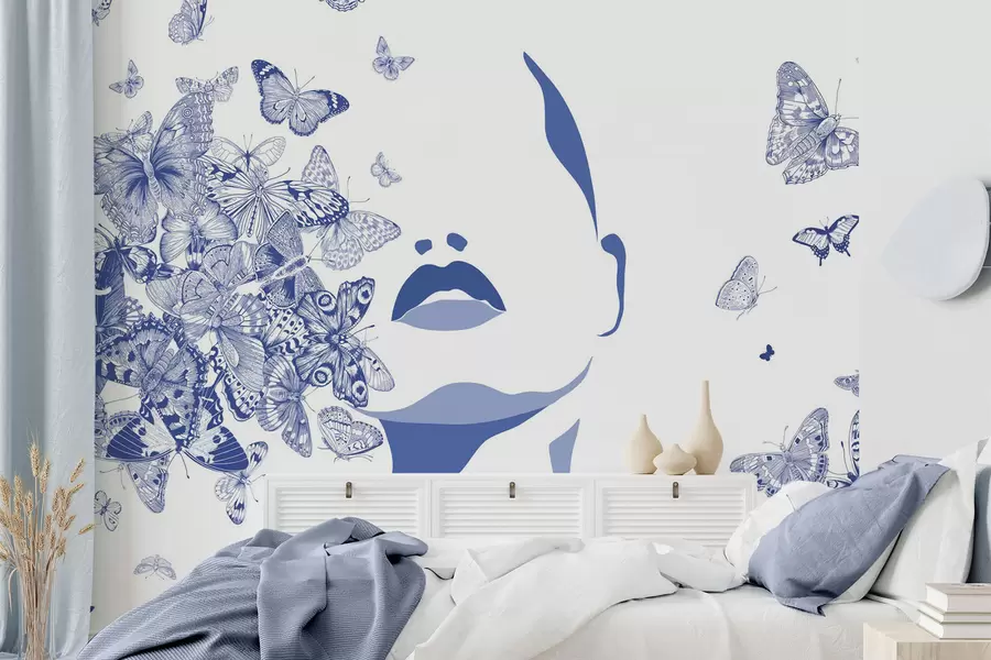 zidne murale Silueta lica među leptirima w04778v1