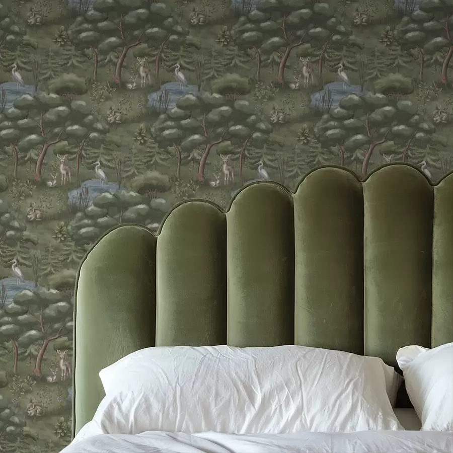 zidne murale Šumska čistina s lancima, zečevima i čapljama a00680