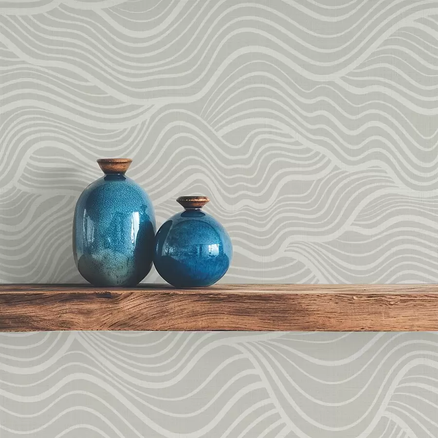 zidne murale Valovi na sivo-maslinastoj pozadini s teksturom tkanine a00681