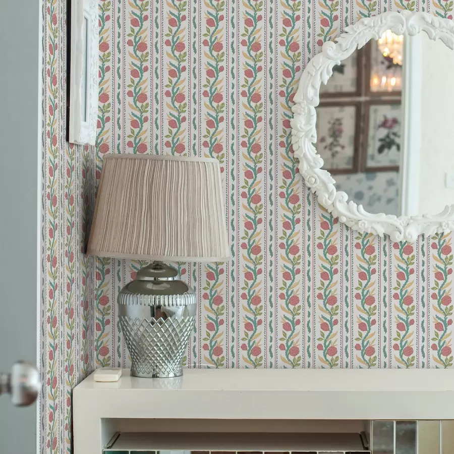 zidne murale Vertikalne pruge s koraljnim cvijećem i tirkiznim lišćem a00816