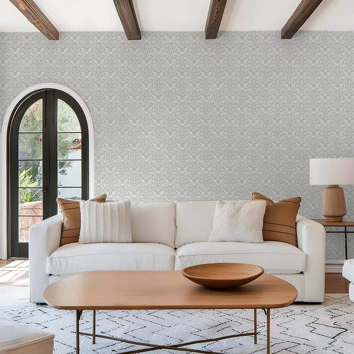 Pozadina Čipkasti izdanci na kremasto bijeloj boji s tirkiznim obrisom a00815v4