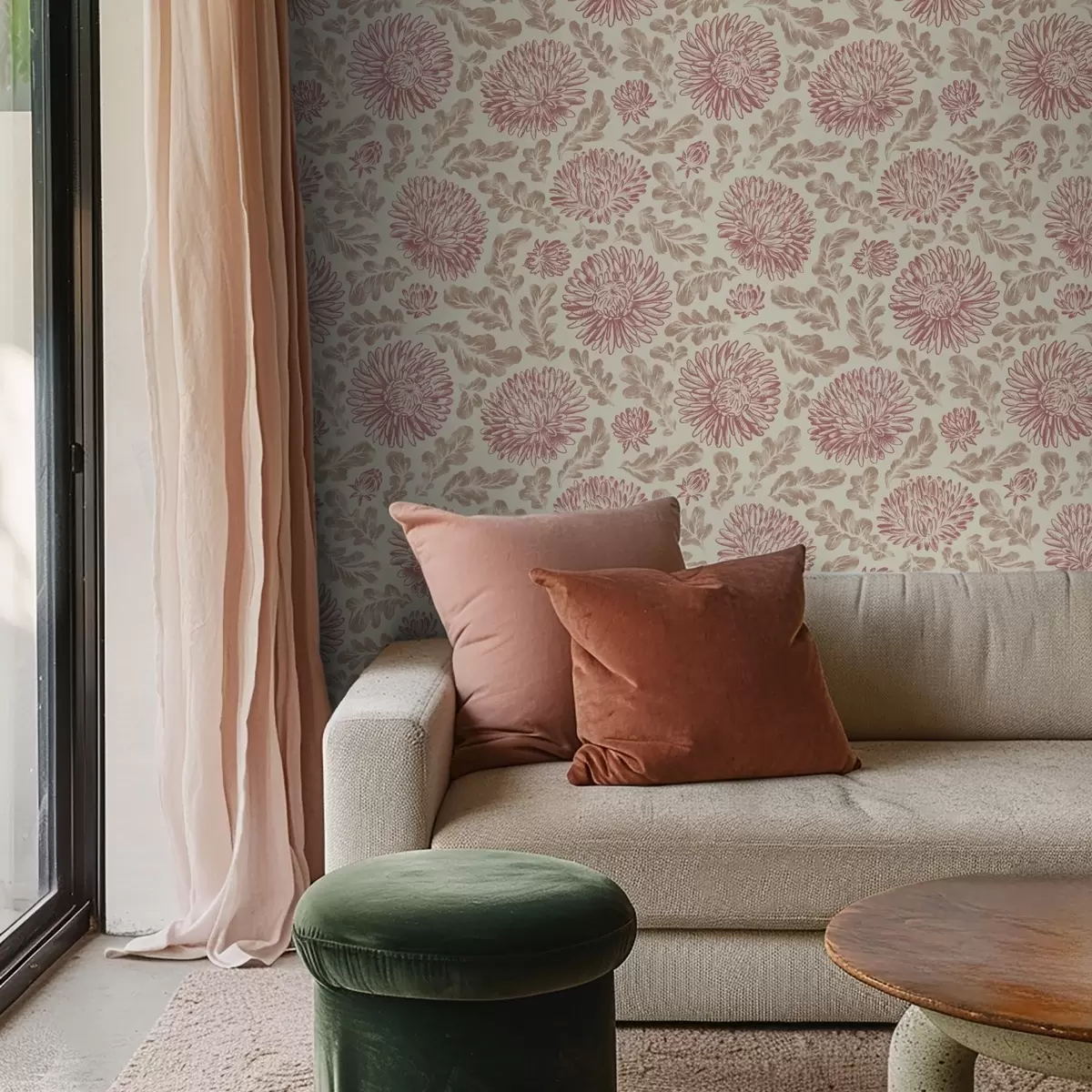 Pozadina Krizanteme s vinskim naglascima na kremi a00840v1