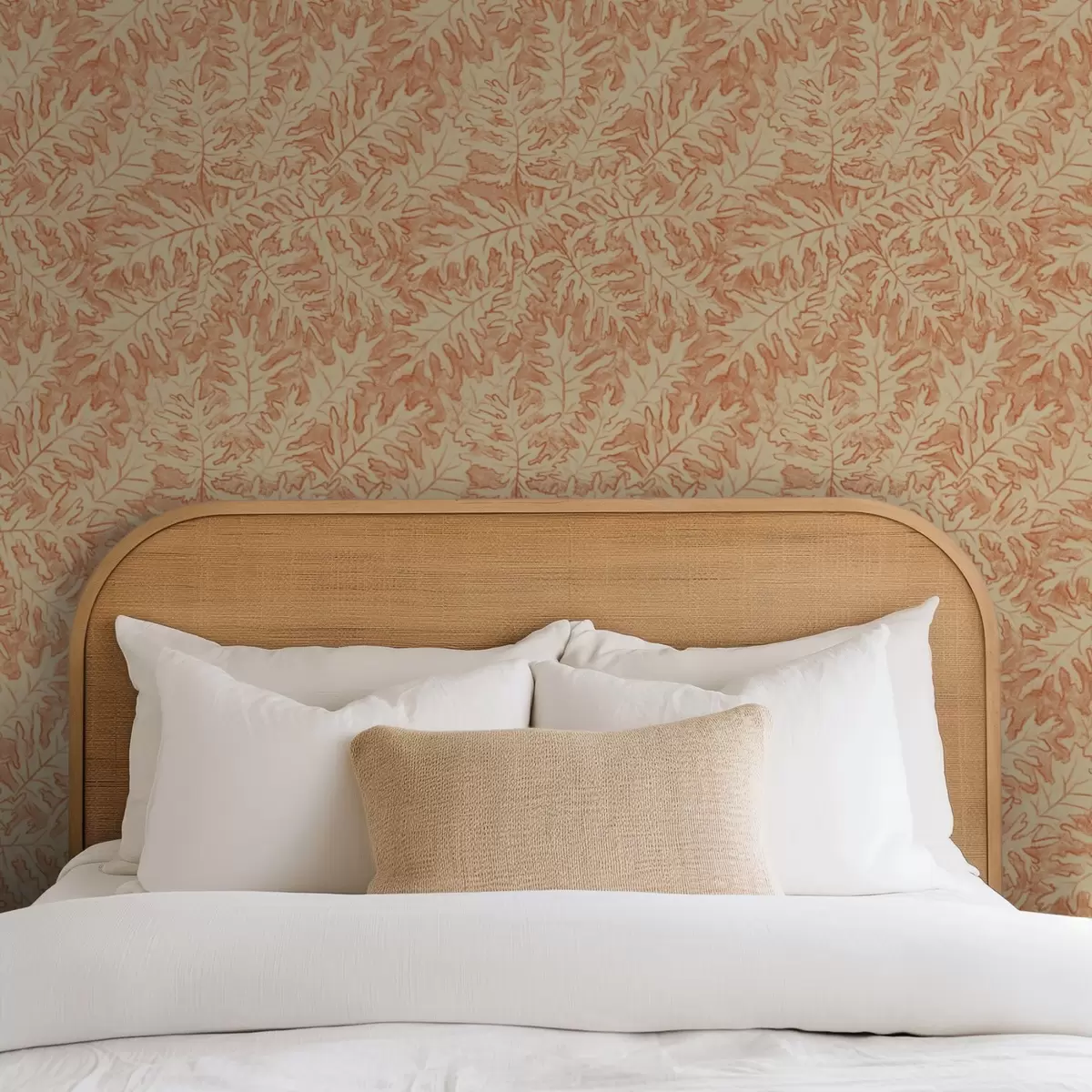 Pozadina Veliki hrastovi listovi u terakoti na kremastoj podlozi a00846