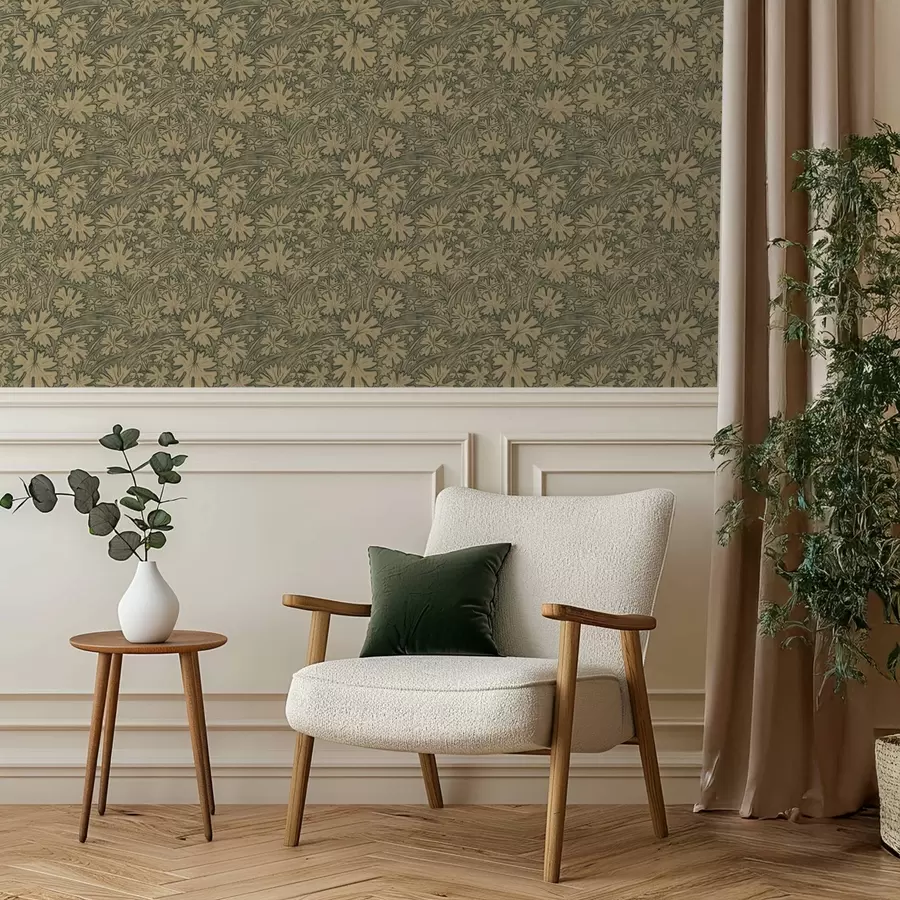 zidne murale Poljsko lišće i trave u sivo-maslinastim nijansama a00847v1