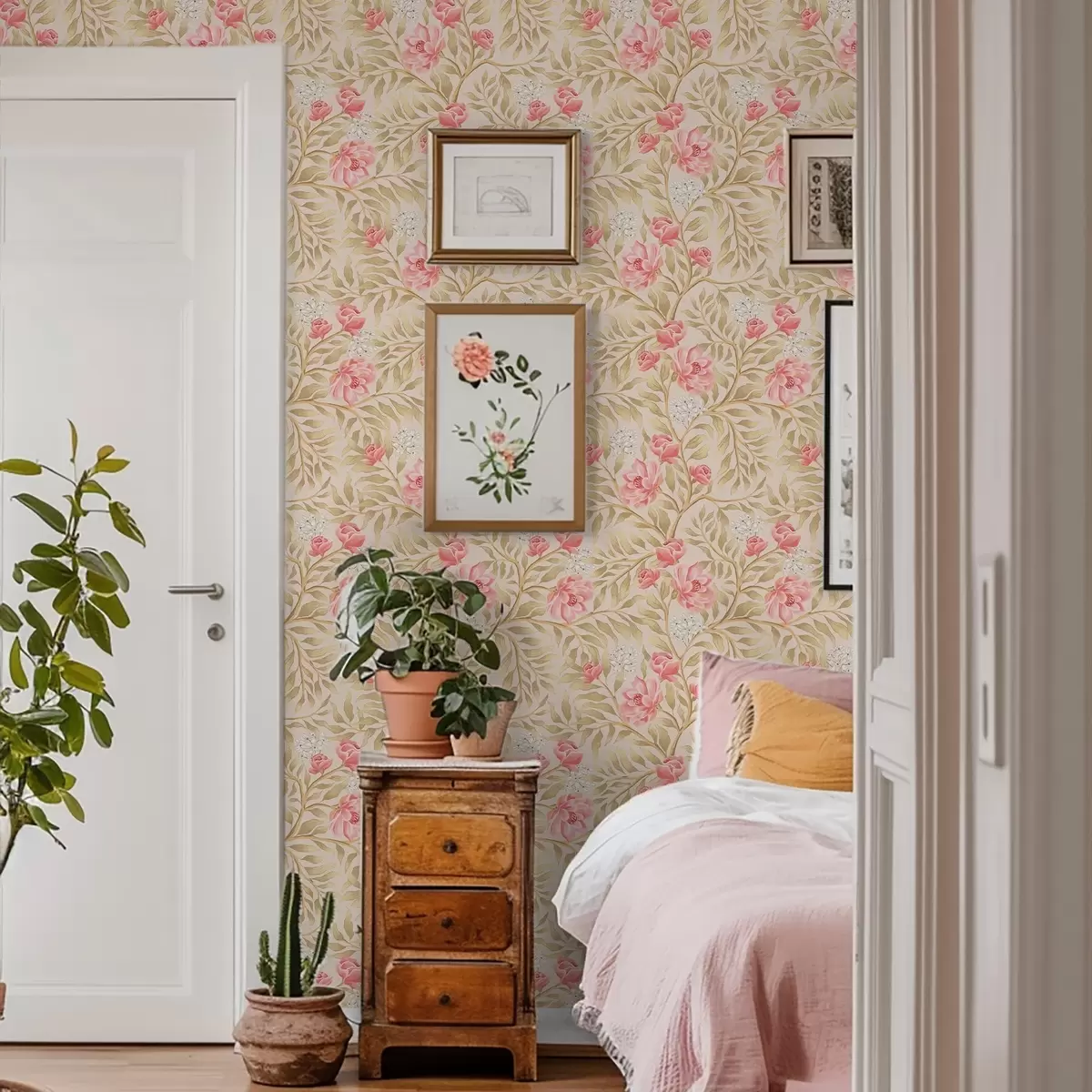 Pozadina Ružičasto cvijeće, bijeli cvijet i oker lišće a00855