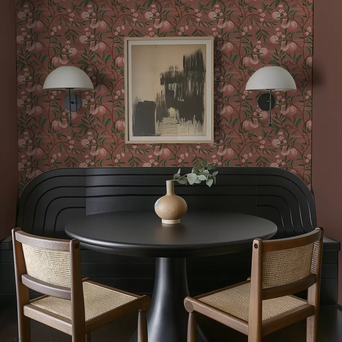 Pozadina Breskve na granama s ružičastim cvjetovima, terakotna podloga a00856