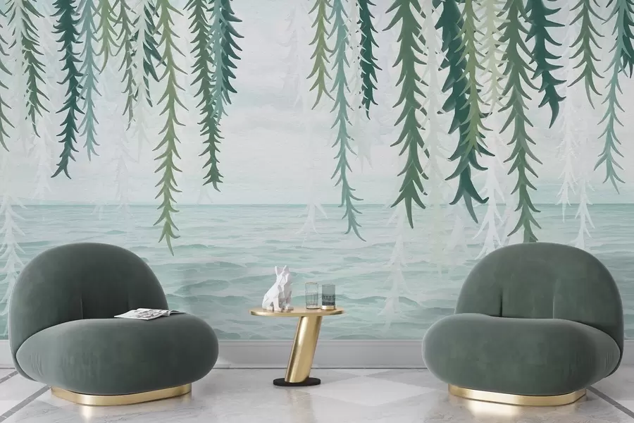 zidne murale Nježne vinove loze vise nad vodom u akvarelu w04830