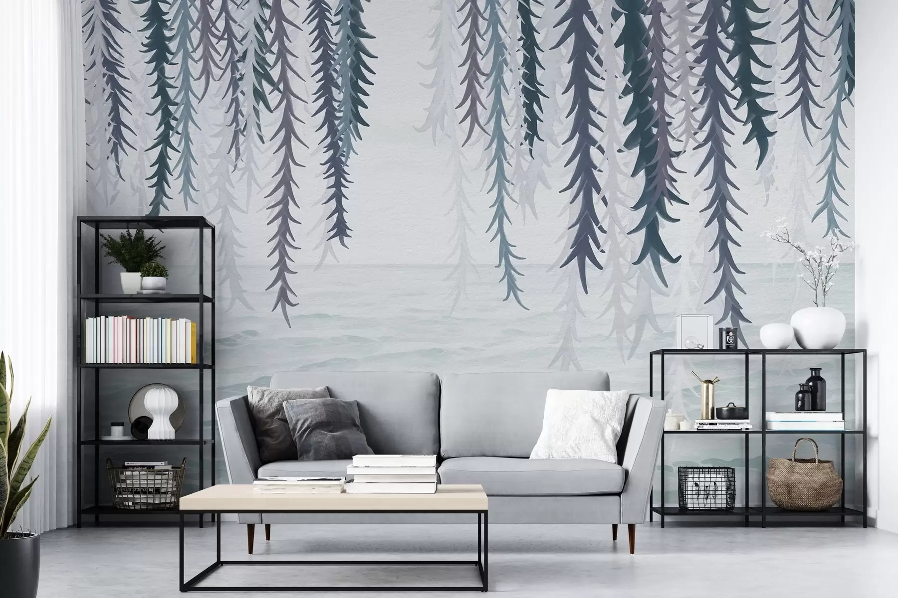 zidne murale Nježne vinove loze vise nad vodom u akvarelu w04830v3