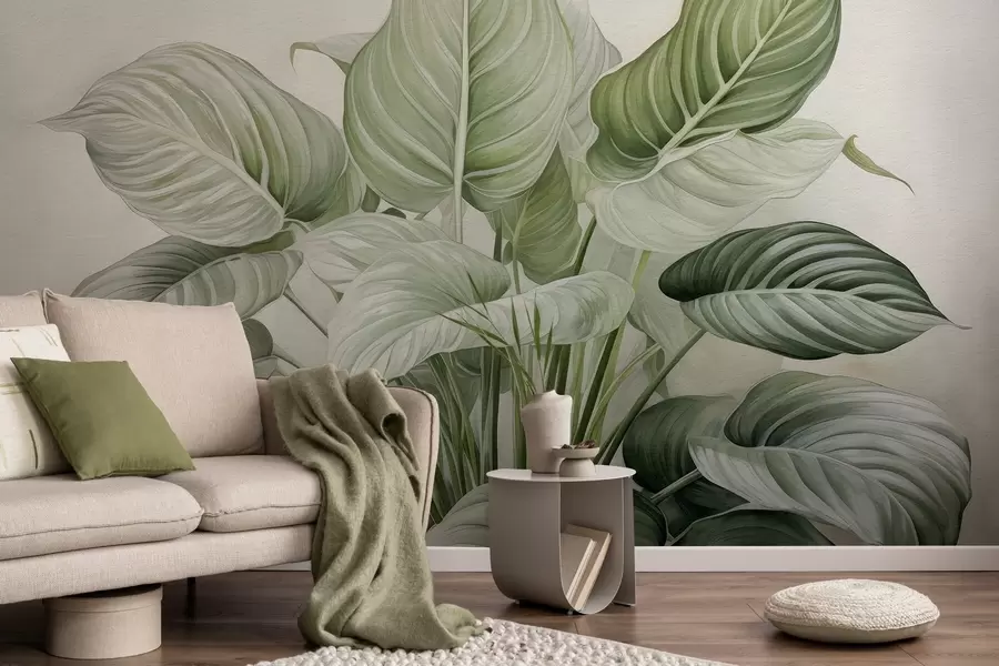 zidne murale Bujni grm zelenog lišća na zidu w04835