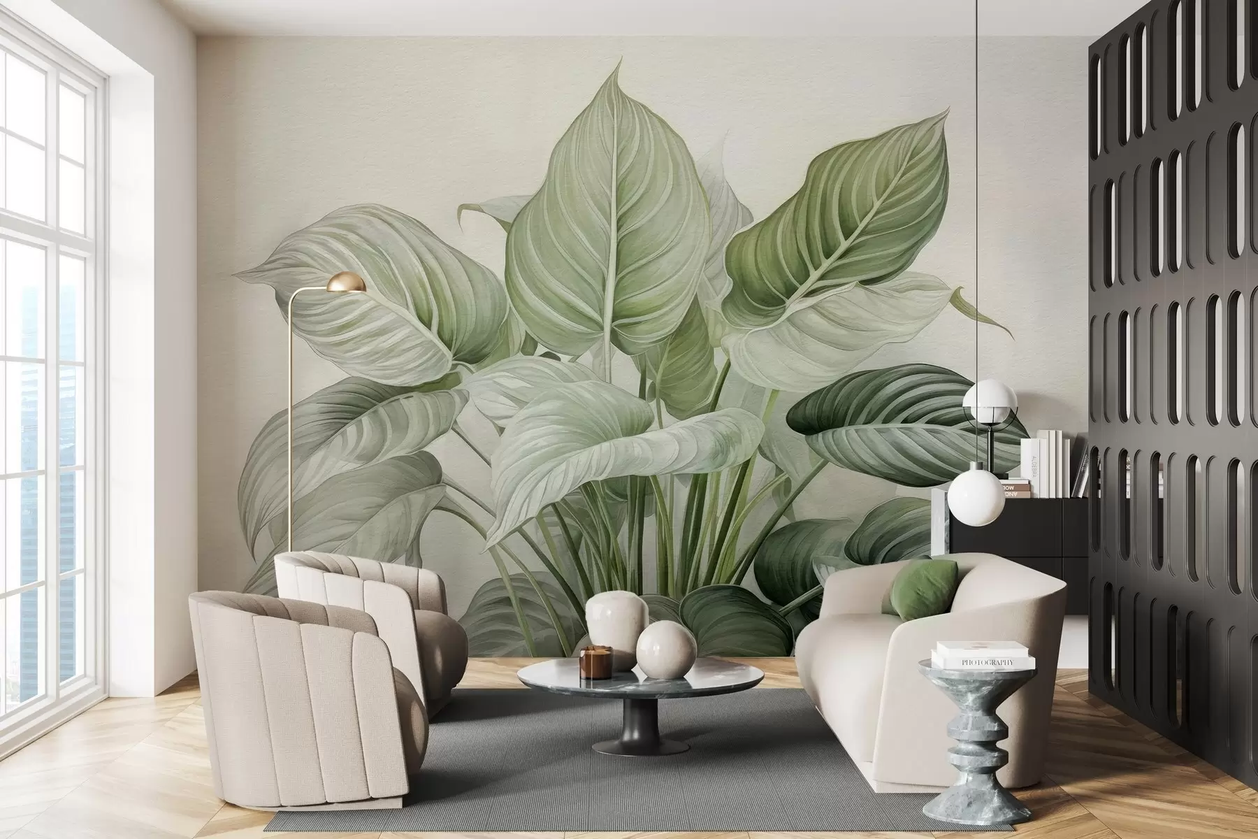 zidne murale Bujni grm zelenog lišća na zidu w04835