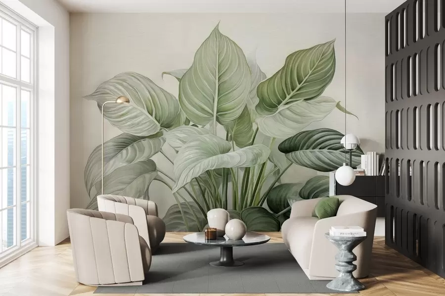 zidne murale Bujni grm zelenog lišća na zidu w04835