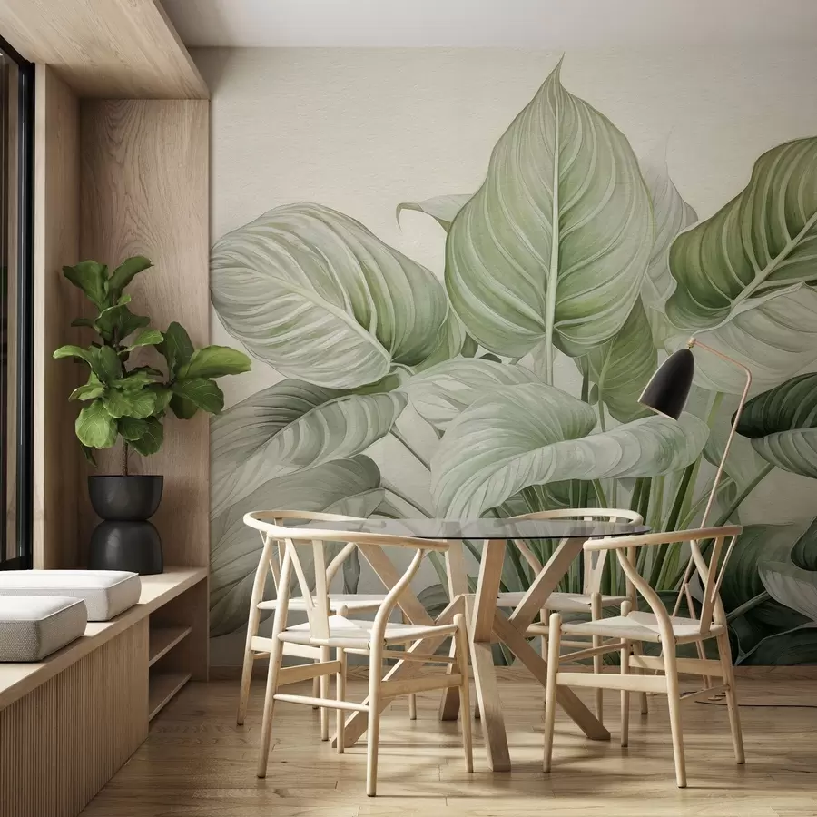 zidne murale Bujni grm zelenog lišća na zidu w04835