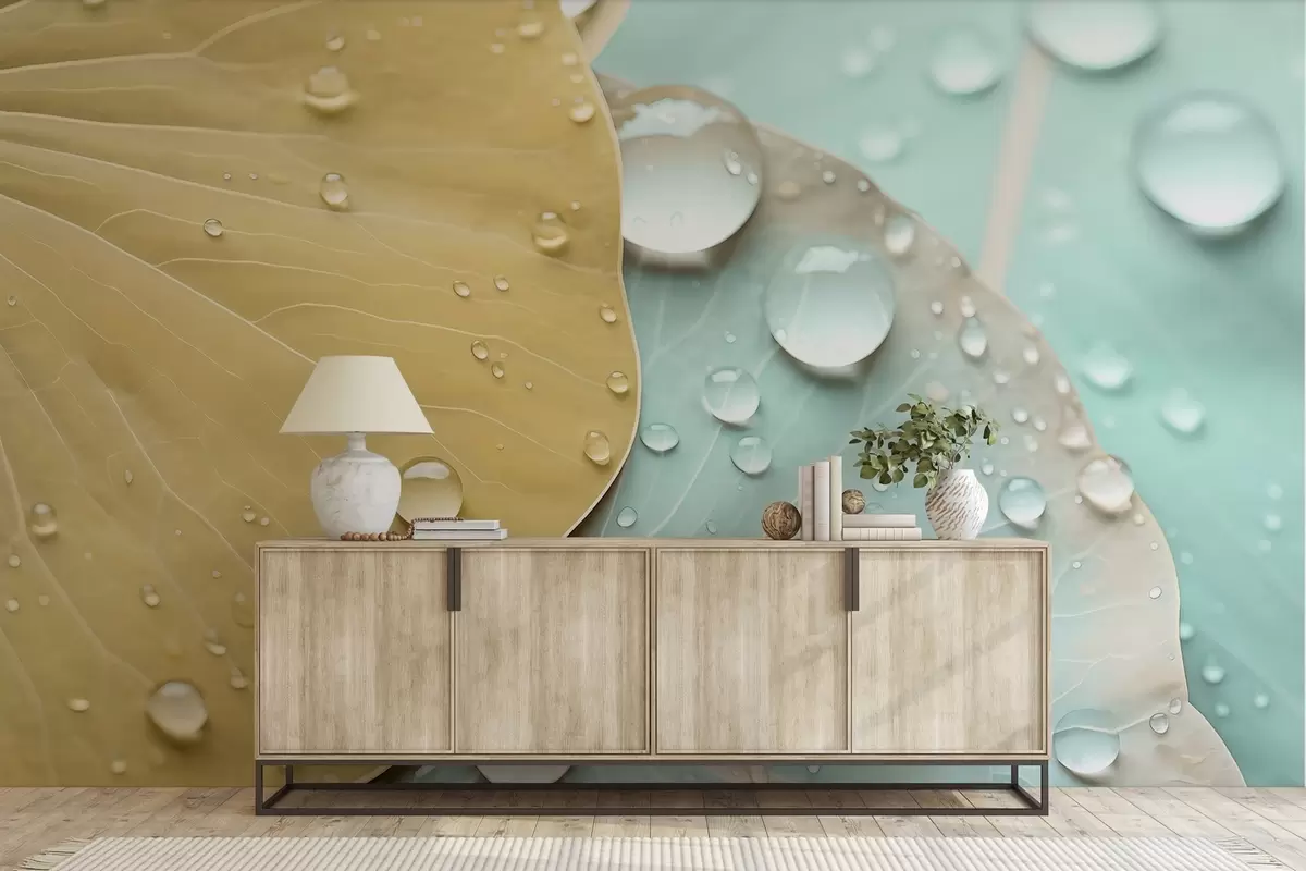 zidne murale Kapljice vode na lišću makro akvarel w04838v1