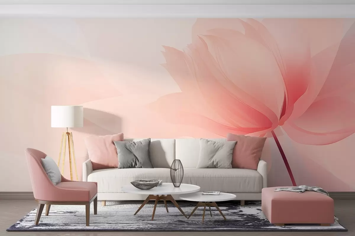 zidne murale Veliki cvijet u nježnim breskvasto-ružičastim tonovima w09356