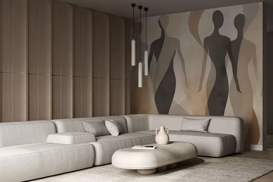 zidne murale Siluete figura i meki valovi u toplim bež-sivim tonovima w04787