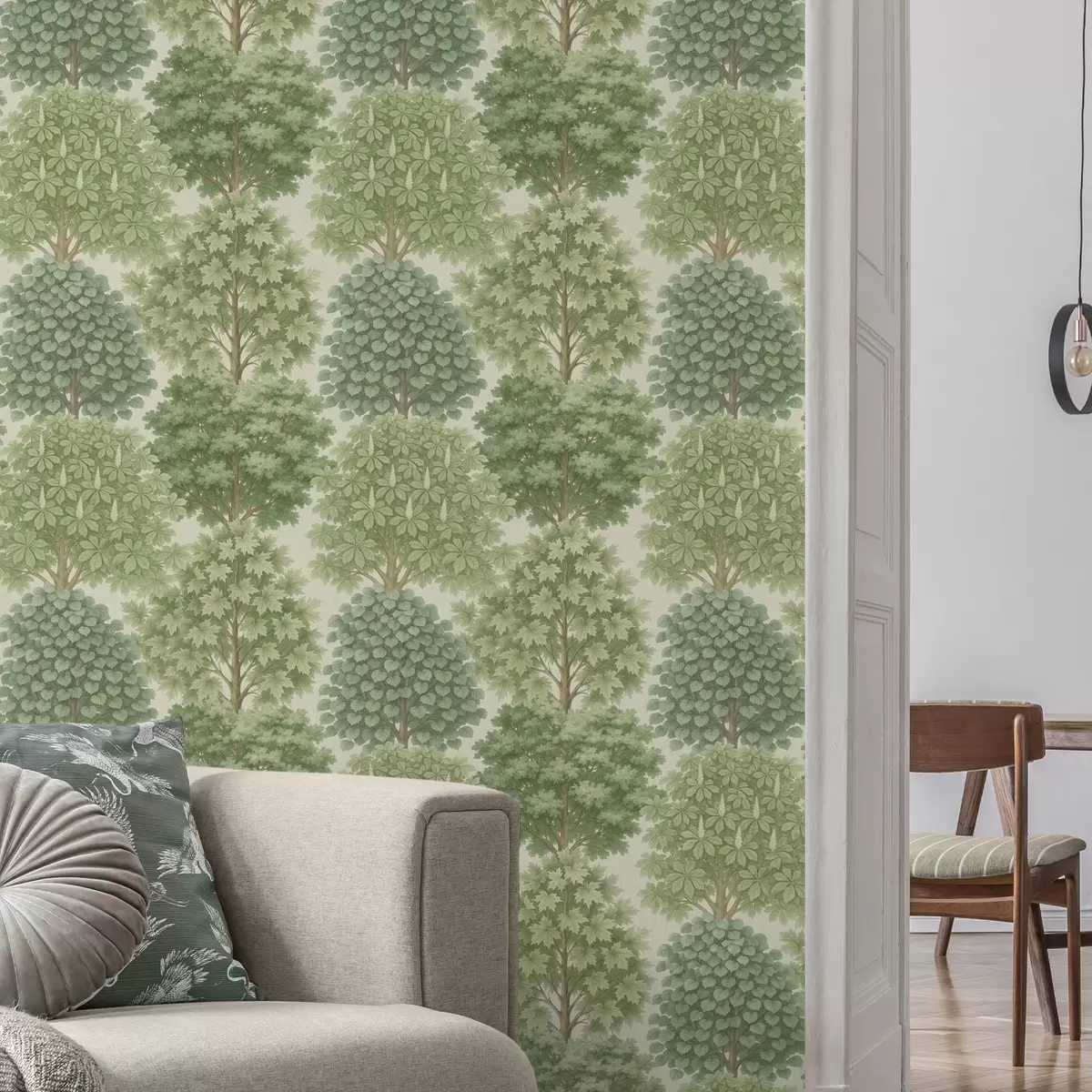 Pozadina Vrt s drvećem u mekom zelenilu na svijetlom tlu a00775