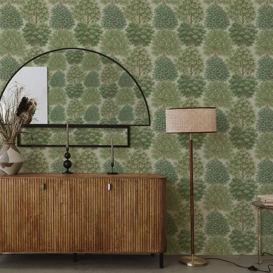 zidne murale Vrt s drvećem u mekom zelenilu na svijetlom tlu a00775