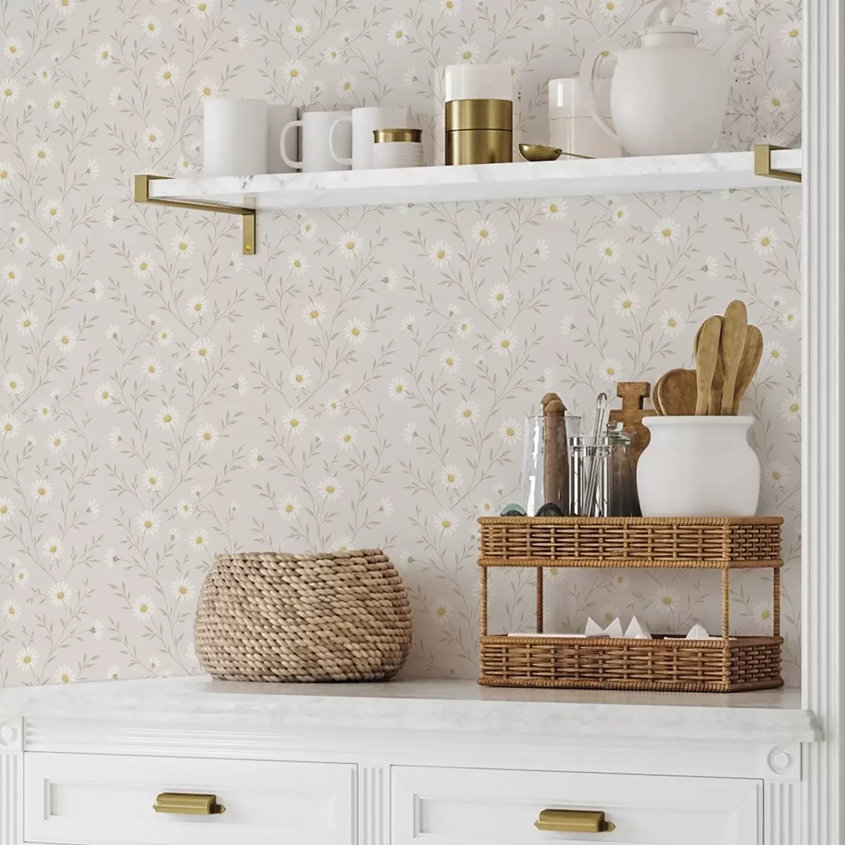 Pozadina Sitne tratinčice na grančicama, tople bež boje a00777