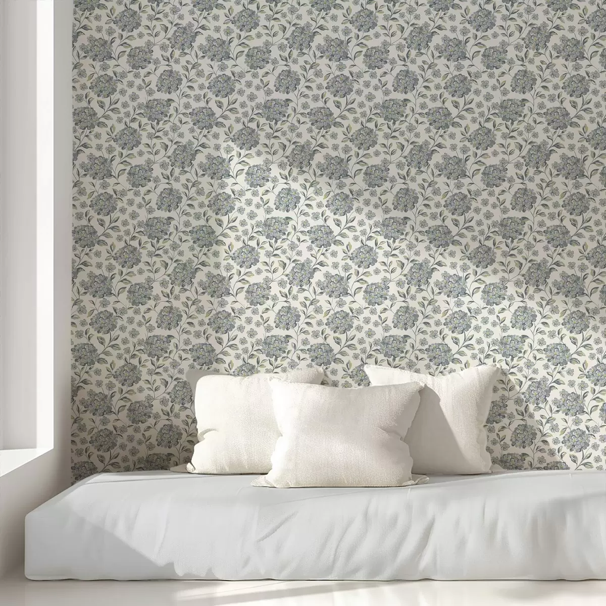 Pozadina Četkasti cvjetovi i listovi u sivo-plavoj paleti a00778