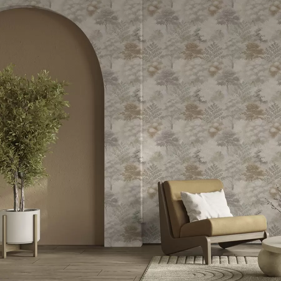 zidne murale Nježna šuma u magli, meki bež-sivi tonovi a00785