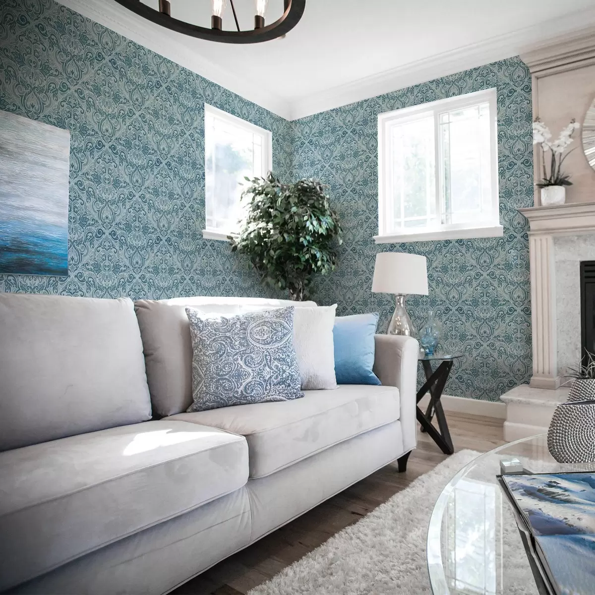 Pozadina Klasični damast, tamnoplava na svijetloplavoj podlozi a00826