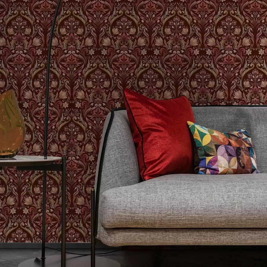 zidne murale Ornament od tulipana, bogata bordo pozadina a00827v2