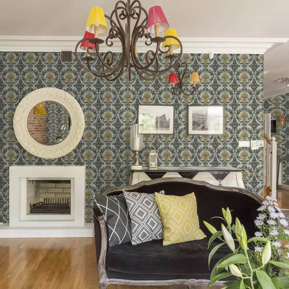 Pozadina Damast sa zelenim svitcima na svijetloj podlozi a00828v1