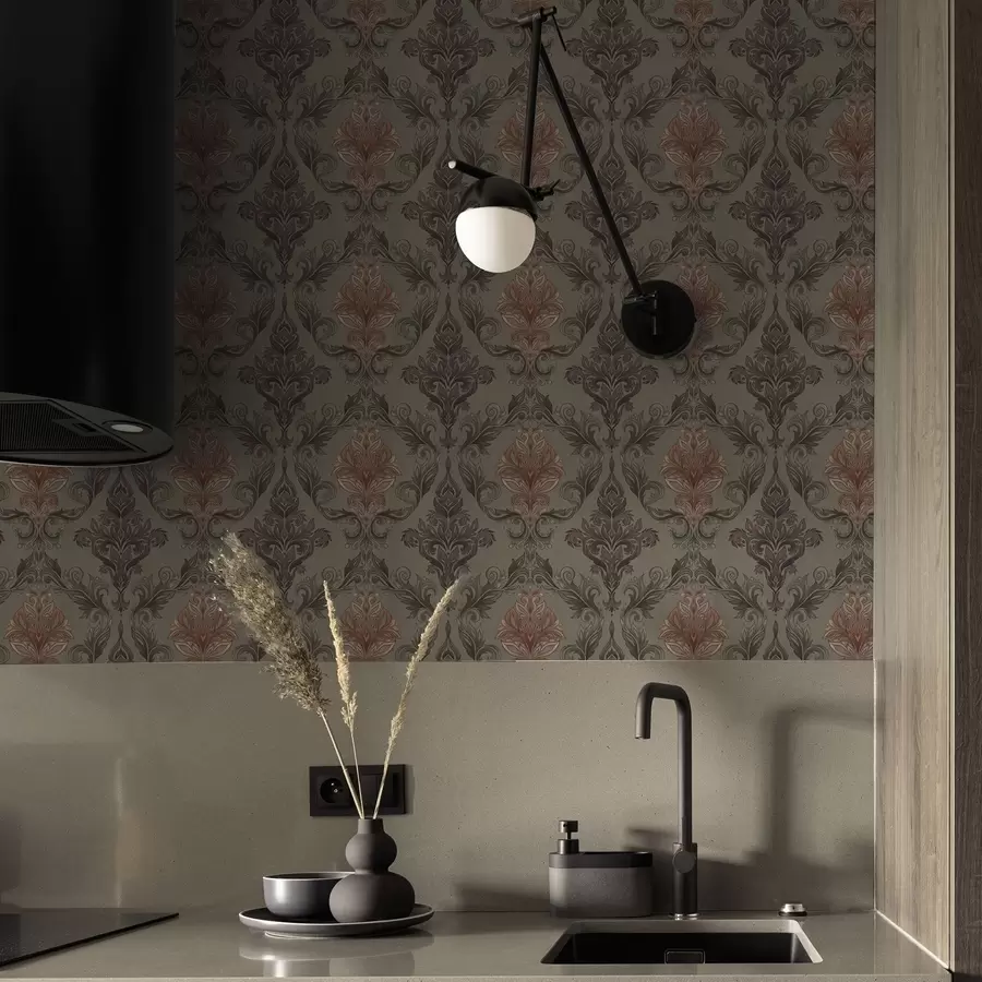 zidne murale Terakota damast na prigušenom maslinastom tlu a00828v3