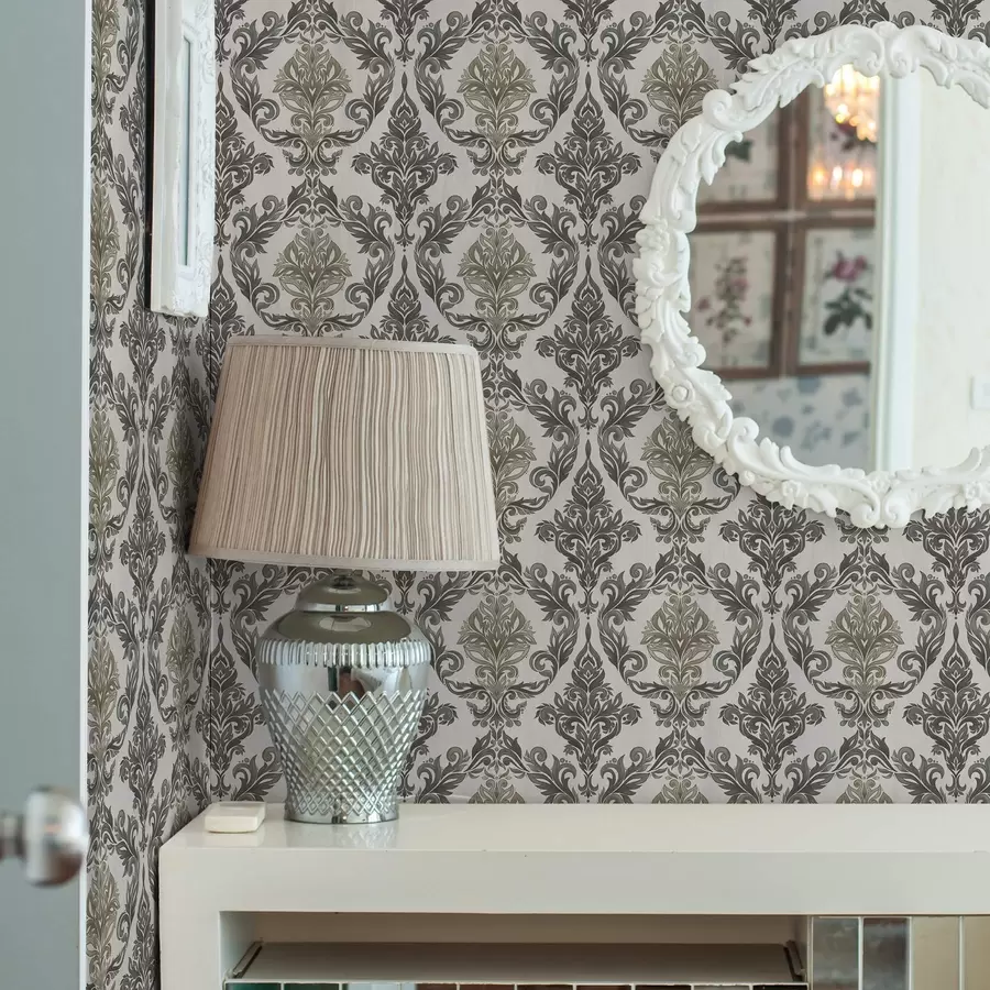 zidne murale Damast na svijetloj podlozi, maslinasto-brončani akcenti a00828v6