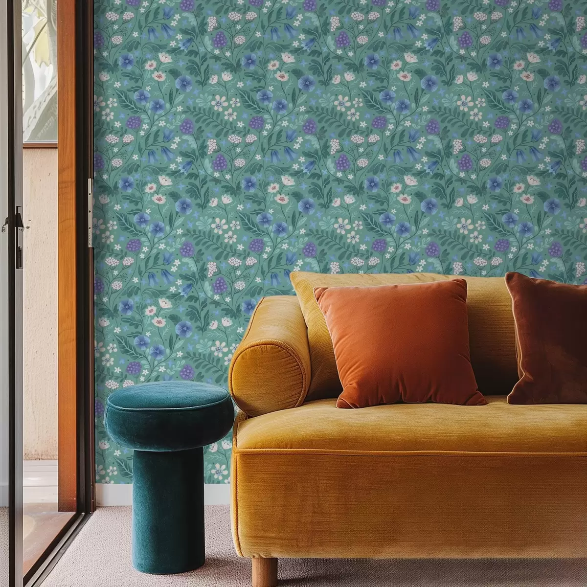 Pozadina Divlje cvijeće i bobice na mekoj pozadini mente a00849