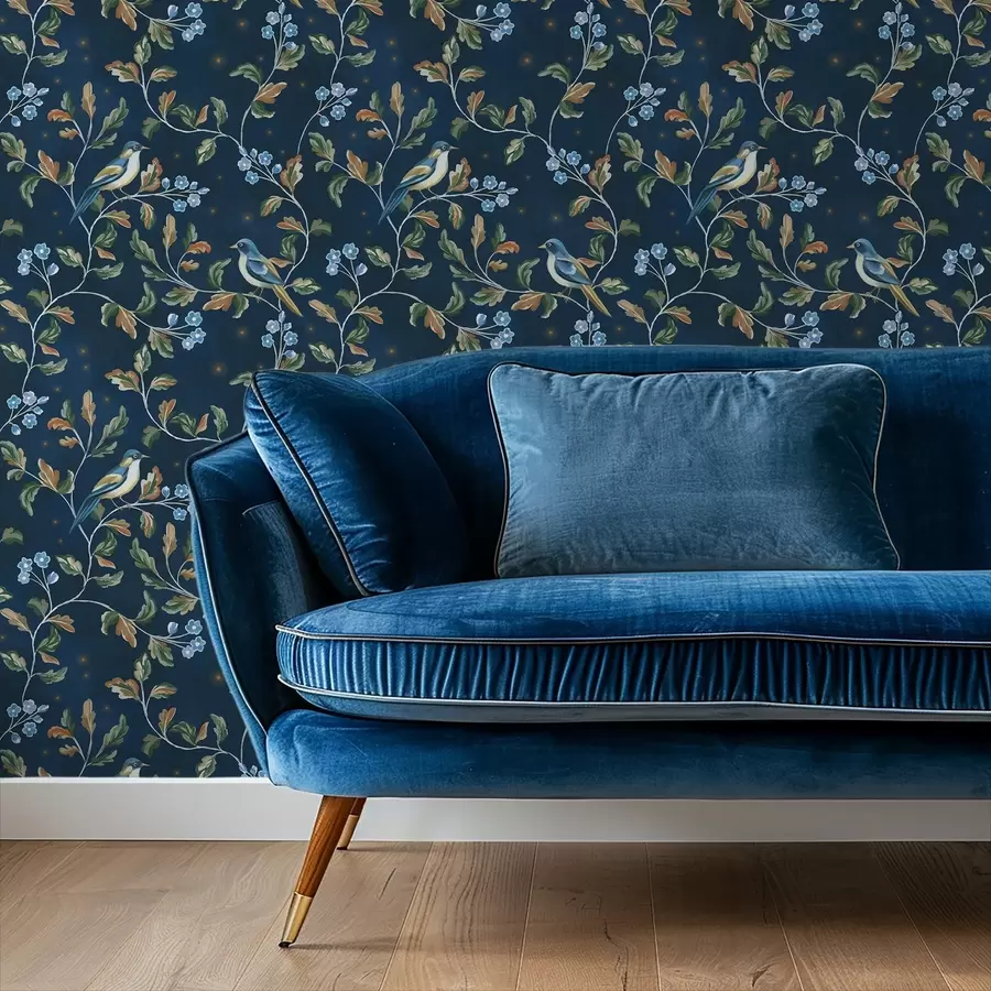 zidne murale Sise na granama, noćno plava pozadina s iskrama a00858