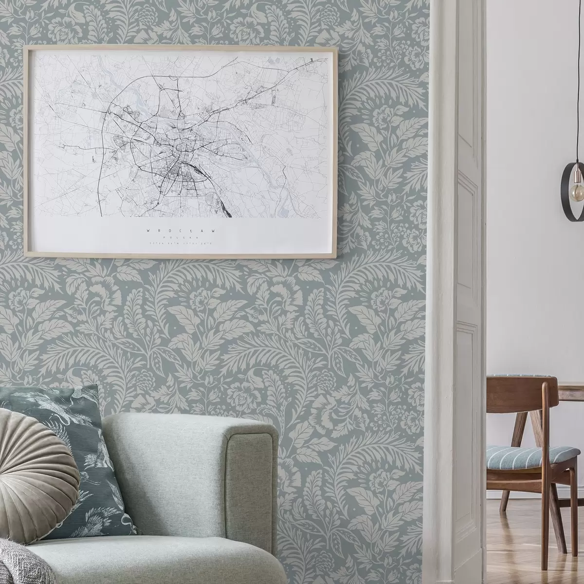 Pozadina Jednobojni cvjetni uzorak na sivo-plavoj pozadini a00859