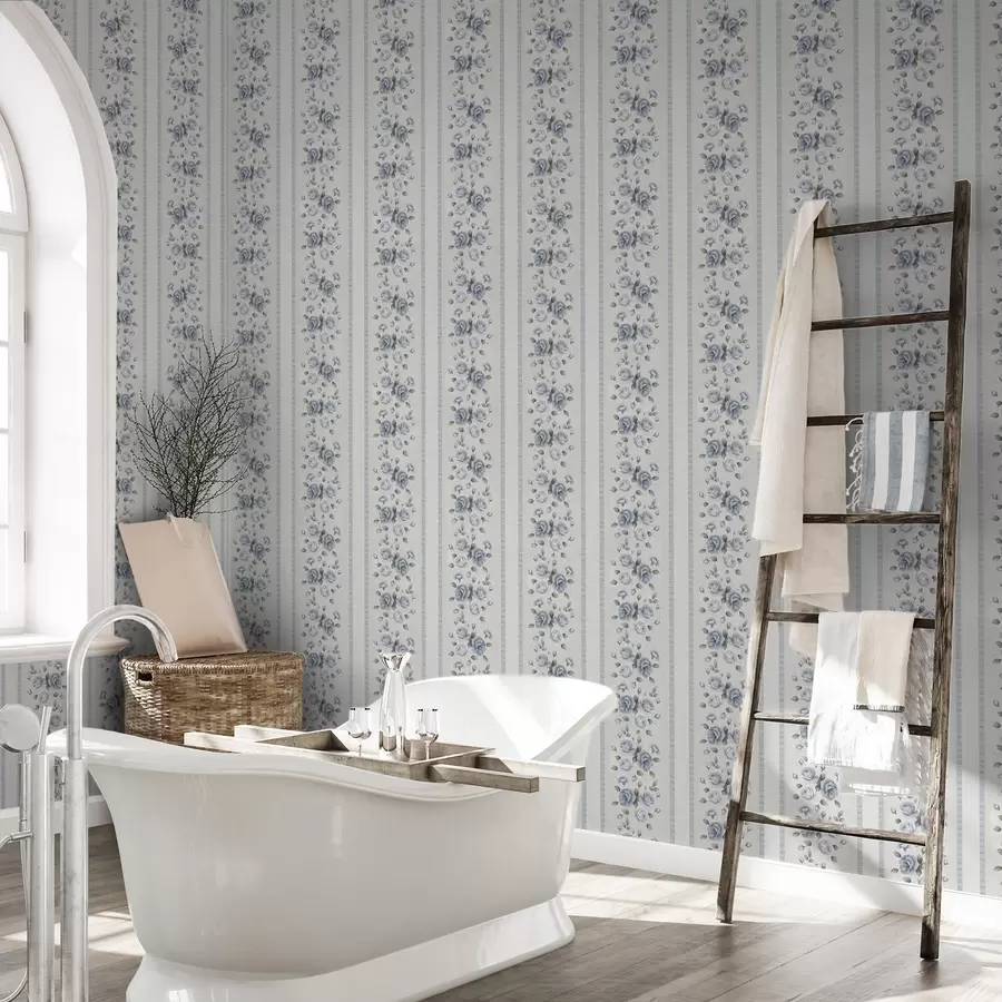 zidne murale Plave ruže u okomitim trakama na svijetloj pozadini a00860