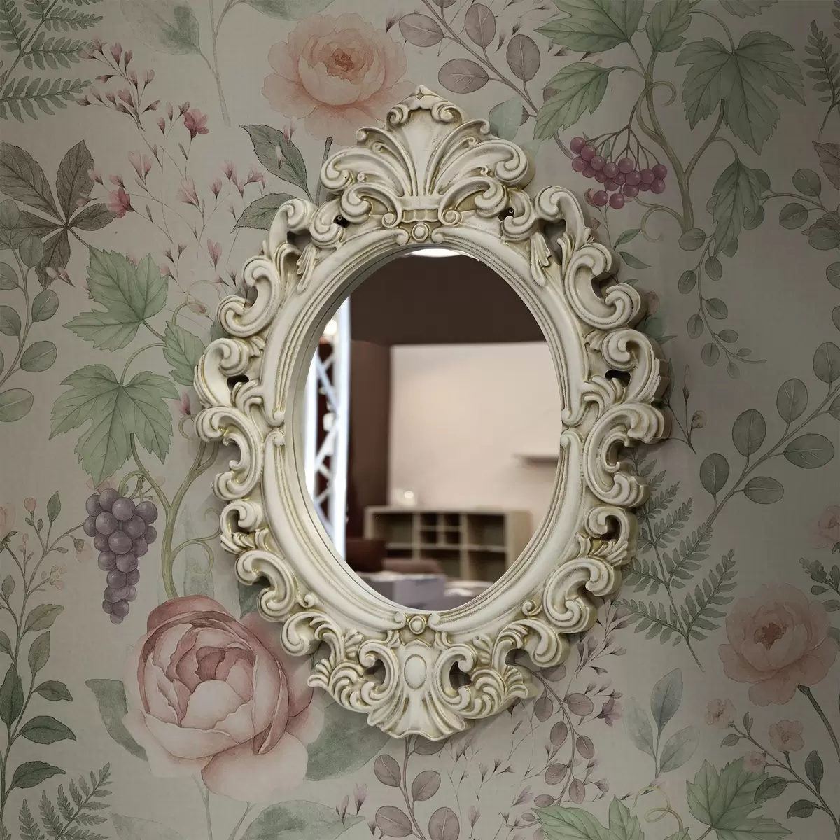 Pozadina Pastelni vrt s ružama, paprati i grožđem a00867