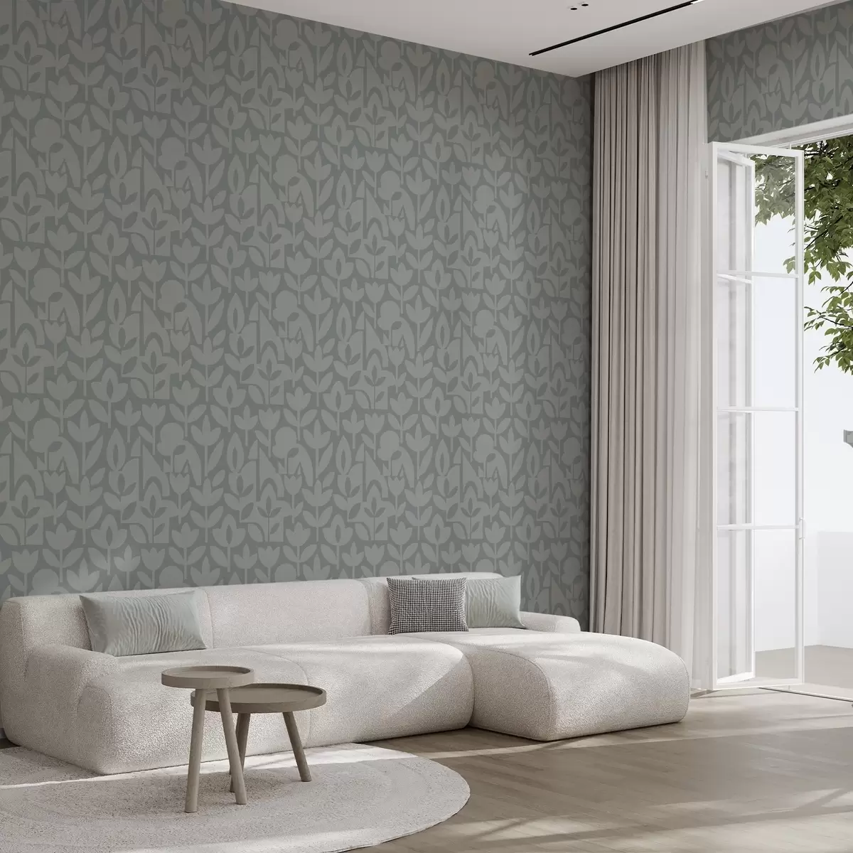 Pozadina Geometrijske cvjetne siluete u škriljevo plavoj boji a00875