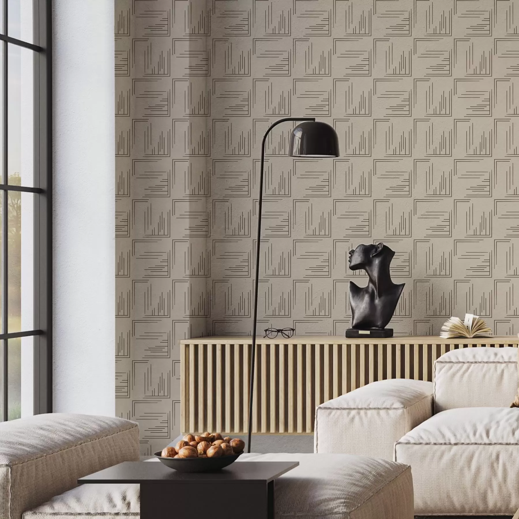 zidne murale Veliki kutni kvadrati boje kakaa s različitim ispunama linija, pijesak a00913