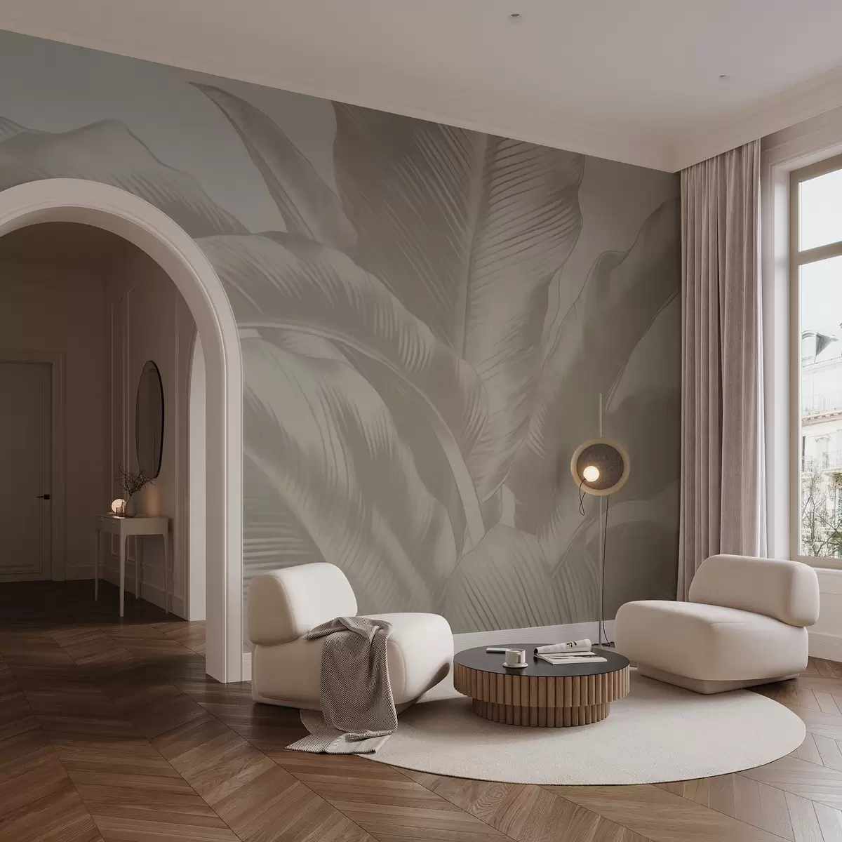 zidne murale Dugi listovi, listovi banane s istrošenim efektom w04827v4