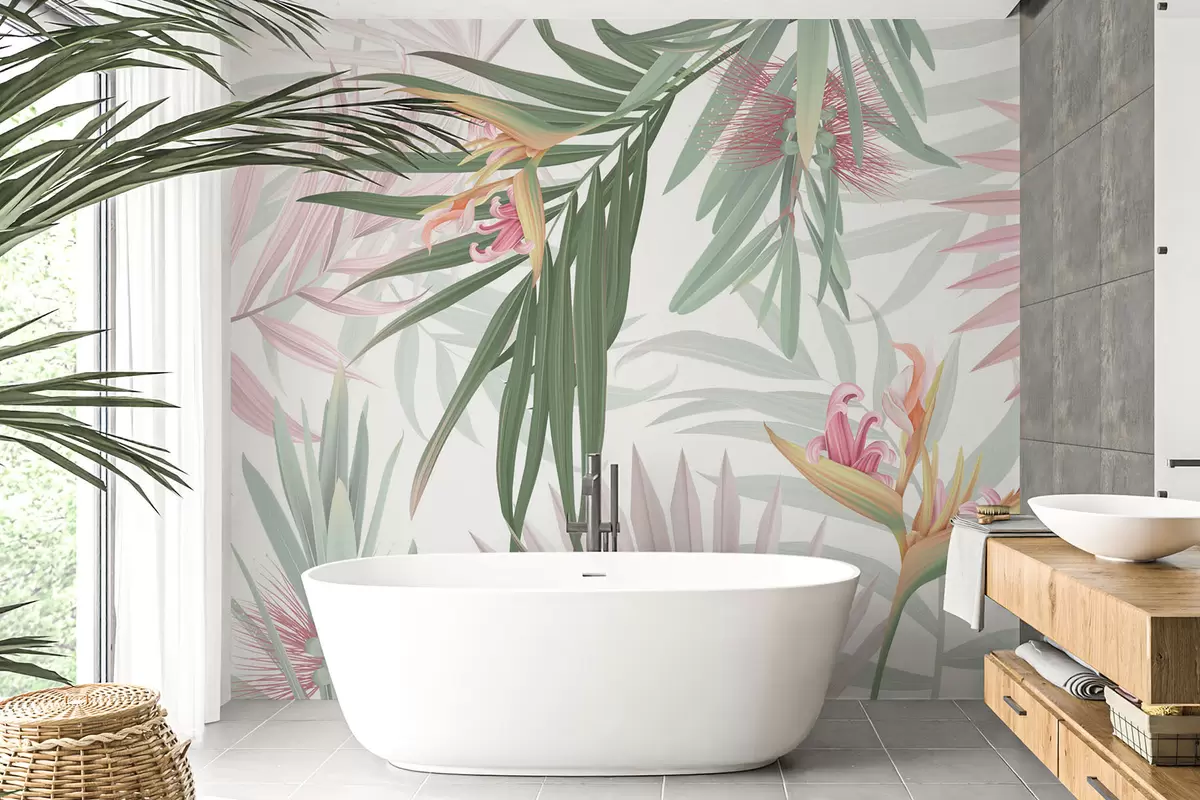 zidne murale Strelitzija u palminom lišću w04896v2