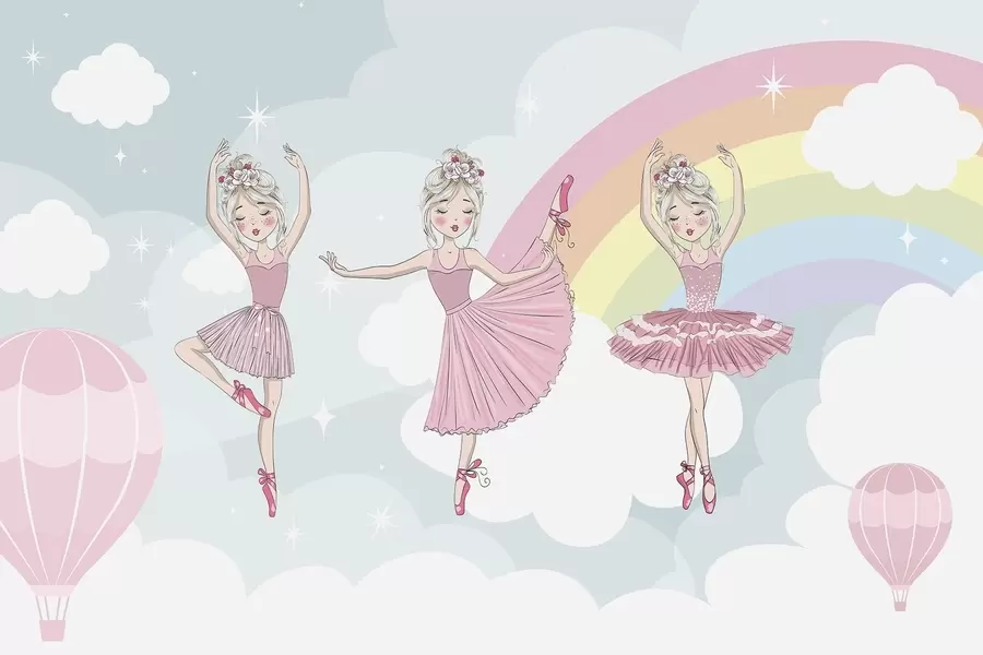 zidne murale Princeze na pozadini neba i duge w04907