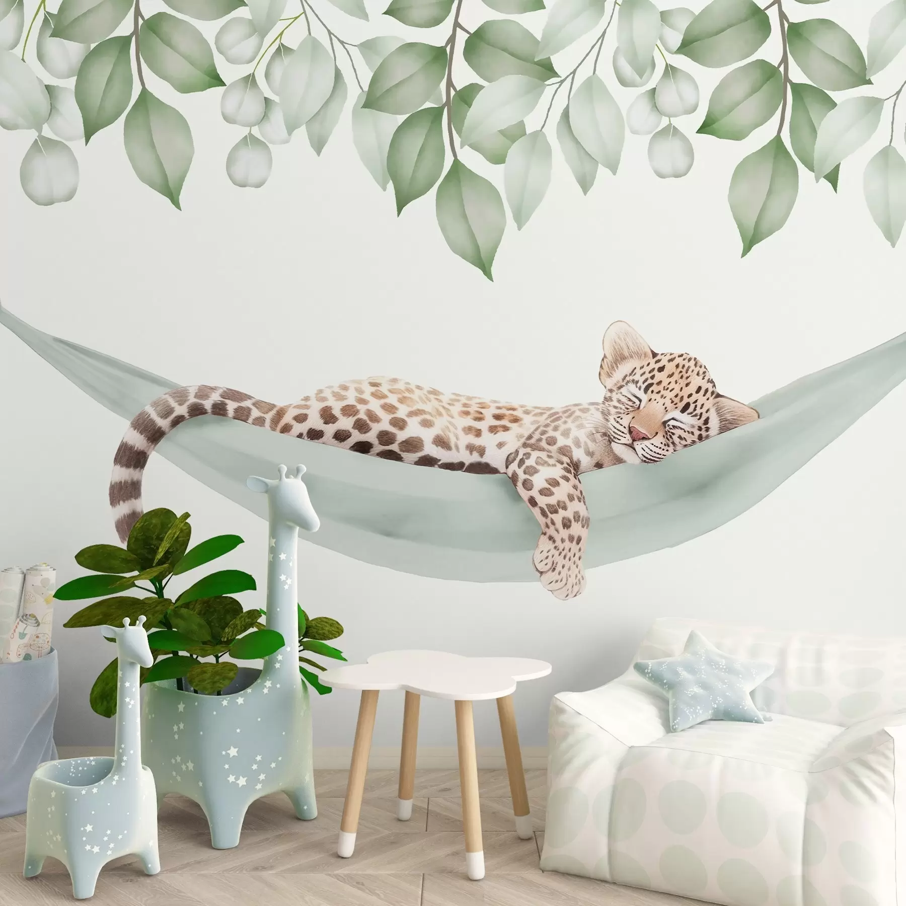 zidne murale Leopard spava u visećoj mreži w04881