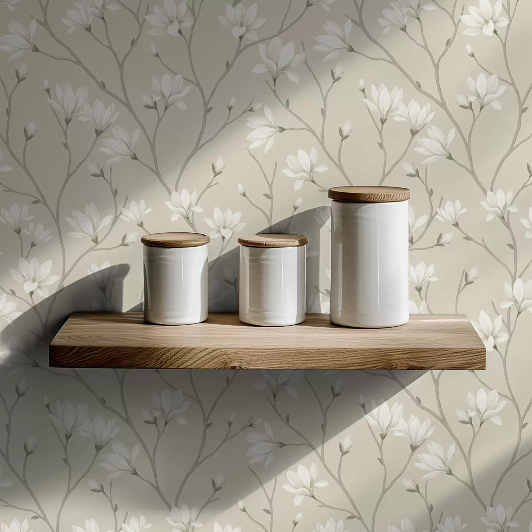 zidne murale Svijetle magnolije na vitkim bež granama a00890