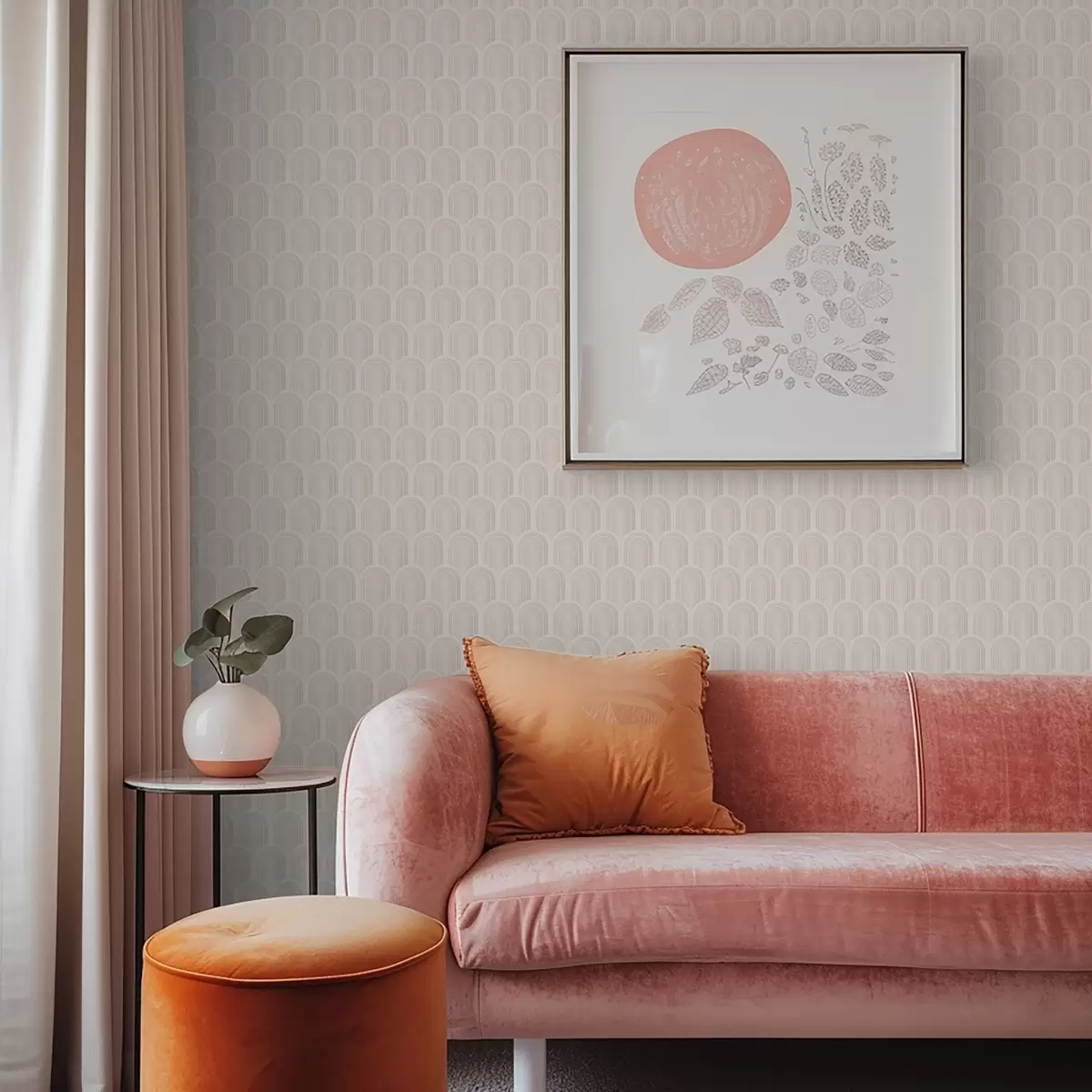 Pozadina Niz oblika luka u mekim bež prugama, retro raspoloženje a00923