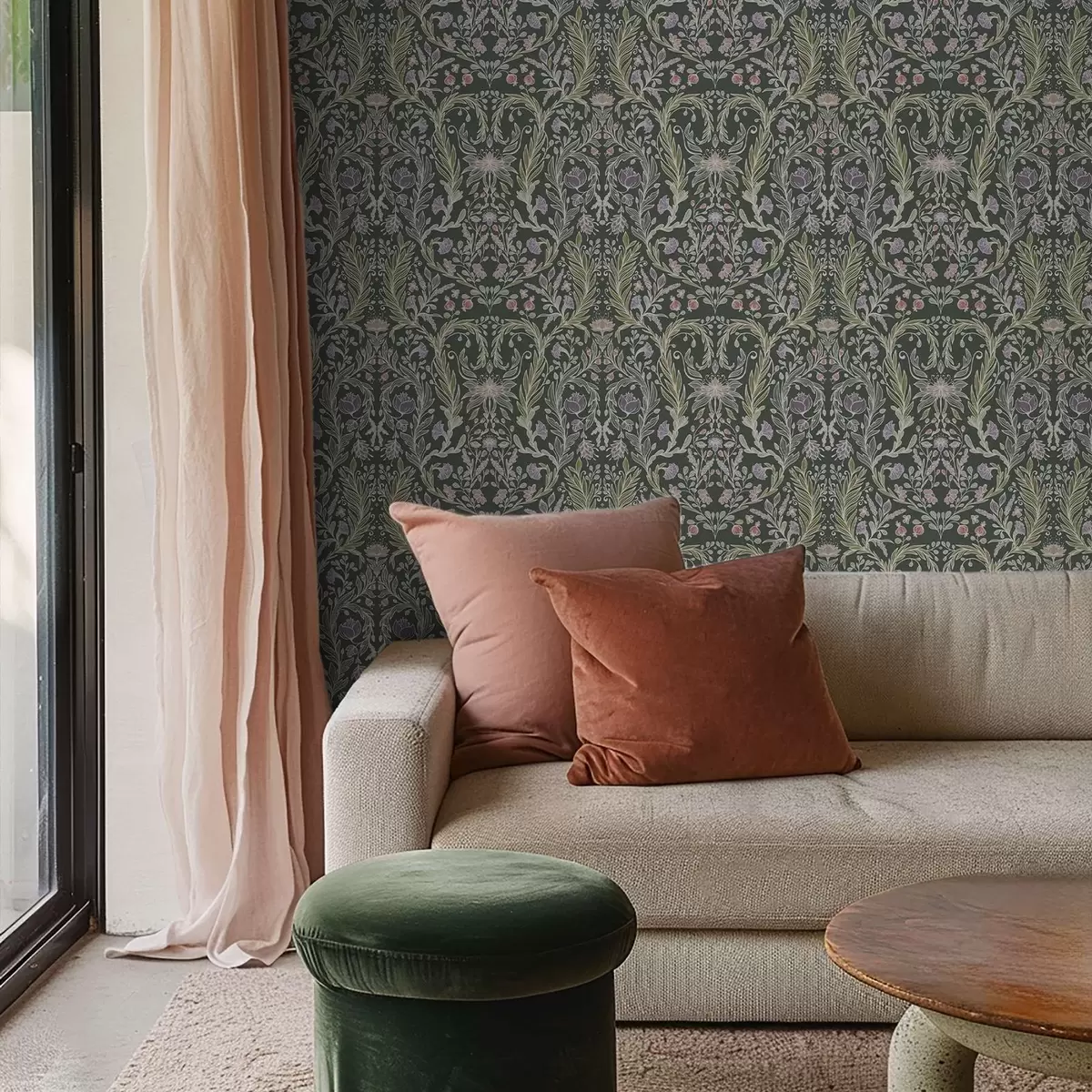 Pozadina Simetrični cvjetni ornament na tamnozelenoj pozadini a00928