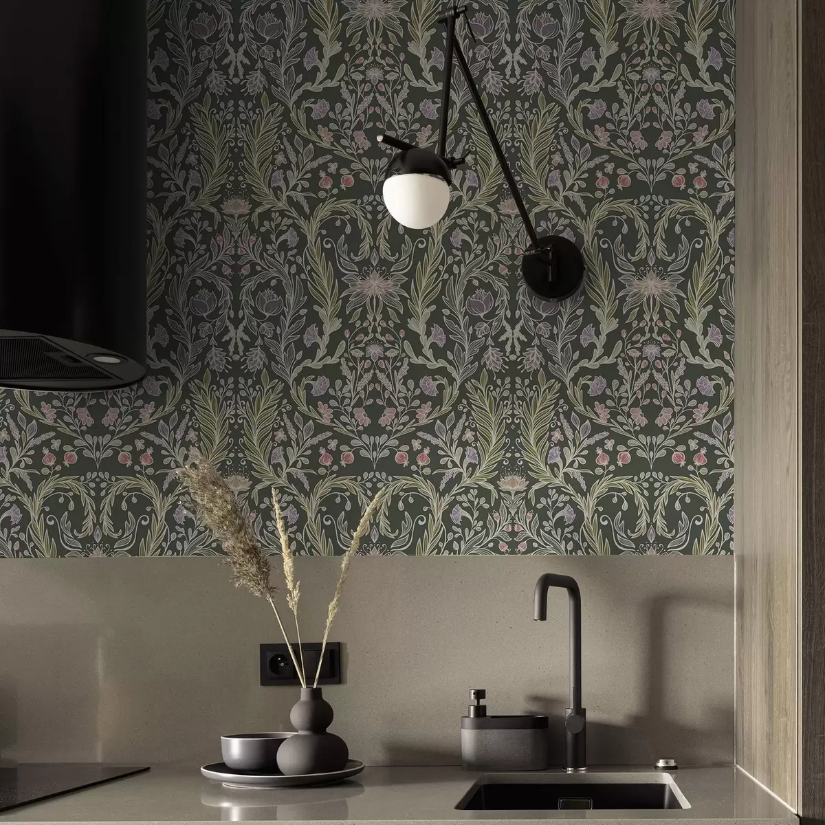 Pozadina Simetrični cvjetni ornament na tamnozelenoj pozadini a00928