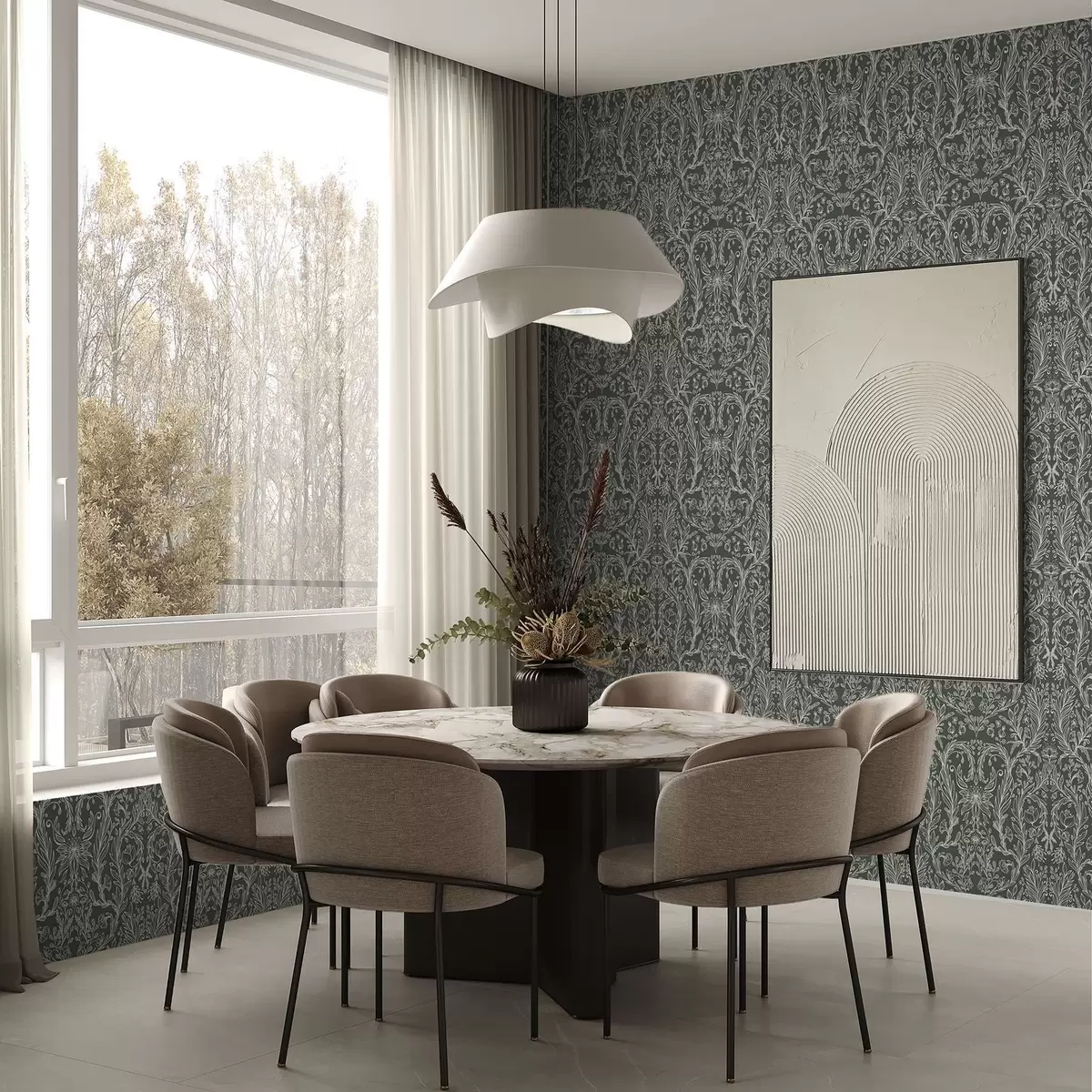 Pozadina Linearni cvjetni uzorak na tamnozelenoj pozadini a00929