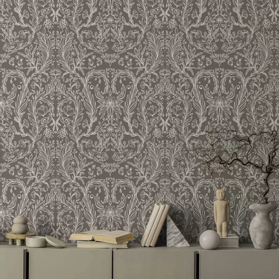 zidne murale Monokromatski botanički uzorak na toplo smeđoj podlozi a00929v2