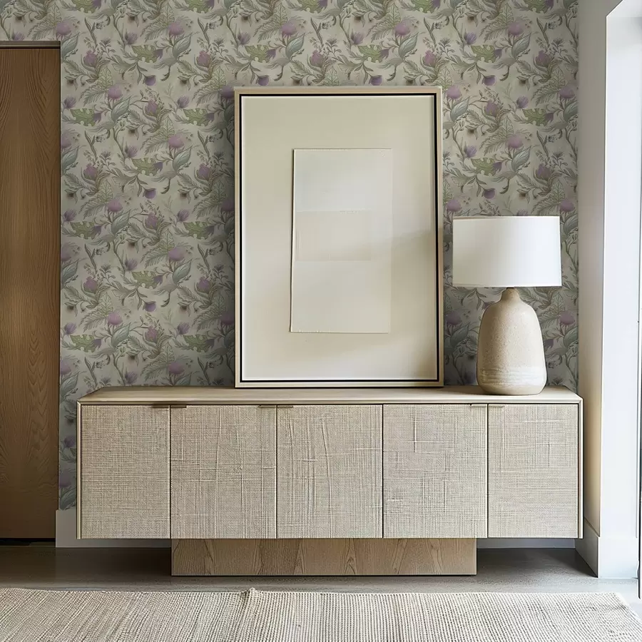 zidne murale Pupoljci jorgovana i meko zelenilo na kremastoj pozadini a00930v2